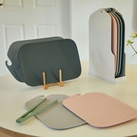 [MODORI] Cuttng Board Set – 4 Lightweight (300g) TPU Boards with Stand, Knife-Mark Resistant, Flexible & Anti-Slip Design - Made in Korea